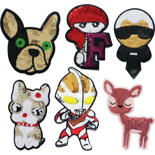 1 Pcs Sequin Superhero Iron Patch Animation Cartoon Animal Dog Cat Clothing DIY Patch Clothing Sticker Sewing Embroidery Badge