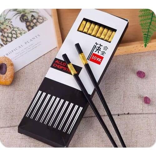 10 pairs IRONX Portable sushi chopsticks travel picnic black chop sticks set alloy Japanese style with box set for gift