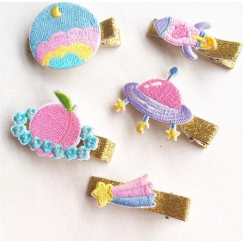 10pcs/Lot New Children Fresh Cute Embroidery Meteor Planet Hair Clip Hair Accessories Fashion Girl Spaceship Hairpins Headwear