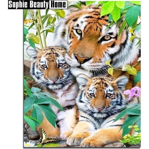 2018 Time-limited Happy Tiger Family Diamond Embroidery New 100% Full For Square Drill Mosaic Painting Home Decoration A1129