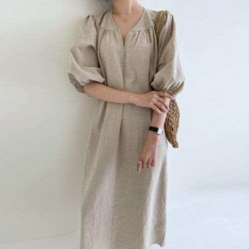 2021 New Cotton Linen Summer Dress Evening Long Vintage Dresses Oversize Short Sleeve Beach Women Dress Loose Robe Vestido Prom