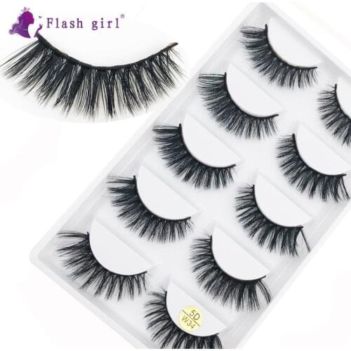 5 Pairs 5D Mink False Eyelashes In Bulk Natural Handmade Makeup Eye Lashes Reusable Wispy Fake Eyelash Extension 5D-W34