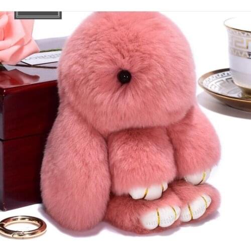 5 pcs Fluffy Faux Rex Rabbit Fur Keychain Pompom Bunny Keyring Women Trinket Hare Car Key Ring Dolls Bag Charms Jewelry Gift