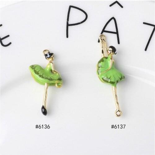 5pcs Exclusive first green enamel effect new ballet dancer ballerina charms pendant DIY headgear jewelry accessories Korean cute
