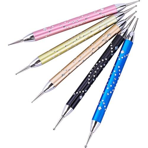 5pcs/set Point Drill Pen Nails Double Hook Flower Needle Flower Set Tool Stick Drill Crystal Spiral Rod Nail Polish Flower
