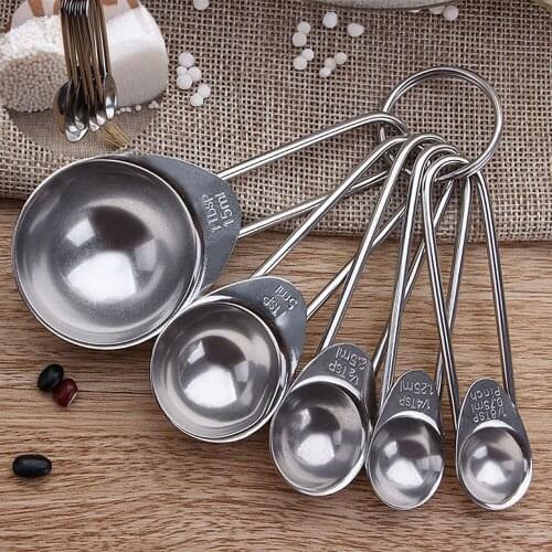 5PCS Stainless Steel Measuring Cup Kitchen Tool Scale Measuring Spoons Scoop For Baking Cooking Teaspoons Sugar Coffee Tools Set