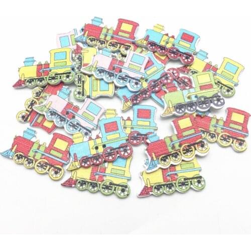 50pcs 20x30mm Wood Train Buttons 2 Holes Novelty Sewing Accessories Crafts Embellishments For Scrapbooking