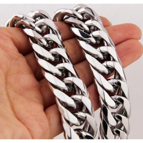 7-11" 13/16/19/21MM High Quality Cool Stainless Steel Silver Color Gold Cuban Curb Chain Mens Bracelet Bangle Biker Jewelry