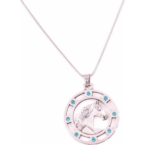 Antique Silver with multiple gems Equestrian Snake Chain Friesian Horse Necklace Jewelry