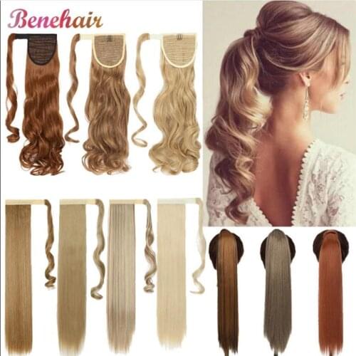Benehair 17-26'' Fake Ponytail Long Wavy Ponytail Wrap Around Clip In Ponytail Hairpiece For Women Synthetic Hair Extension