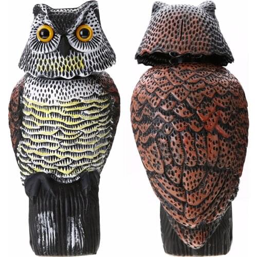 Large Realistic Simulation Owl Decoy With Rotating Head Bird Pigeon Crow Scarecrow Garden Car Decoration Farms Pest Control