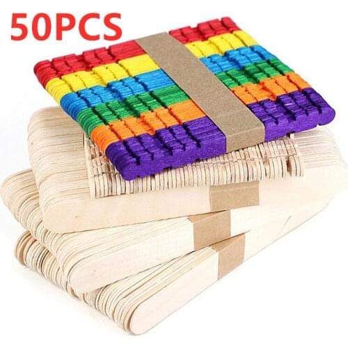 50PCS/Lot Wooden Craft Ice Cream Sticks Natural Wood Cake Tools DIY Kids Handwork Art Crafts Toys Ice Mold Popsicle Sticks
