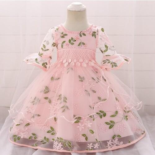 Flower Baby Girl Princess Dress Long sleeve Baby Baptism Dress Ball Gown the first Birthday Wedding Party Kids Girl Dresses