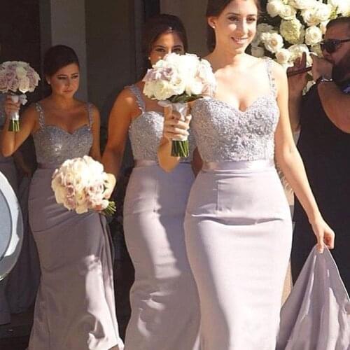 Elegant Lace Mermaid Bridesmaid Dresses Spaghetti Strap Long Backless Formal Gowns Crysal Applique Party Prom Dress Plus Size