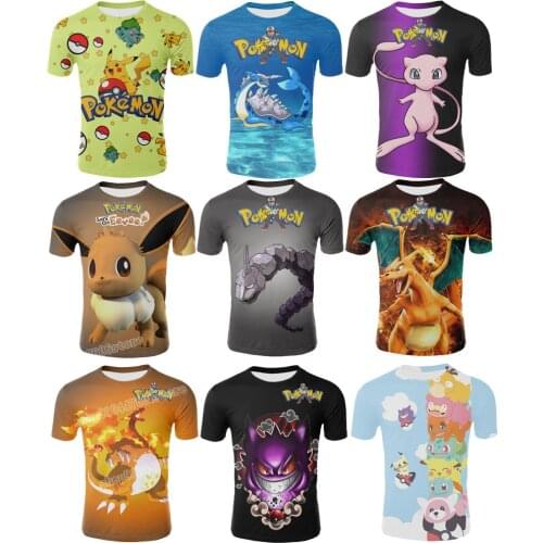 Pokemon 3D Anime Action Figure Print Shirts Pikachu Charizard Short Sleeve Tops Fashion Apparel Accessories Children Clothing