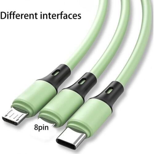 Data Cable 3-in-1 Wide Applicability PVC 5V/3A Micro USB Type-C 8Pin Mobile Phone Fast Charging Cord for Android for iPhone