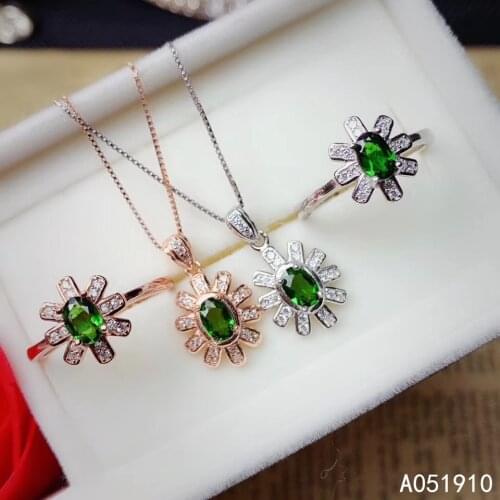 KJJEAXCMY boutique jewelry 925 sterling silver inlaid Natural Diopside Ring Necklace female Suit Support Detection popular
