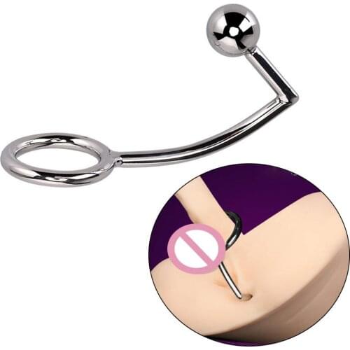Metal Anal Hook With Stainless Steel Anal Plug Beads Penis Ring Chastity Lock Prostate Massager Fetish Cock Ring Men Sex Product