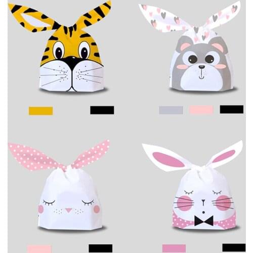 Lovely Tiger Bear Rabbit Ear Bag Biscuit Snack Plastic Chocolate Candy Gift Bag Dessert Baking Birthday Party Decoration supply