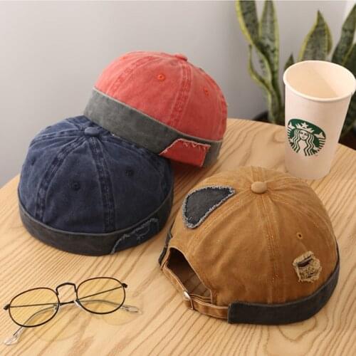 Fashion Docker Cap Skullcap Retro Ripped Sailor Cap Beanie Hat Men Women Warm Adjustable Bucket Cap Brimless Hat Bonnet Dad Caps