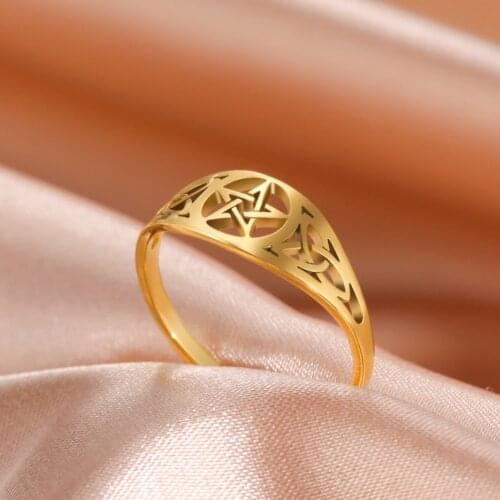 Skyrim Stainless Steel Irish Knot Star Ring for Women Supernatural Wicca Amulet Religious Rings Jewelry Gifts Wholesale 2021