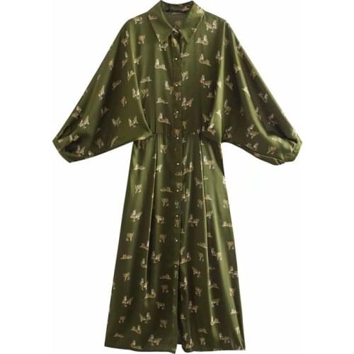 2021 New Fashion Animal Printing Shirt Dresses Women Loose Midi Dress Female Long Sleeve Leopard Clothes