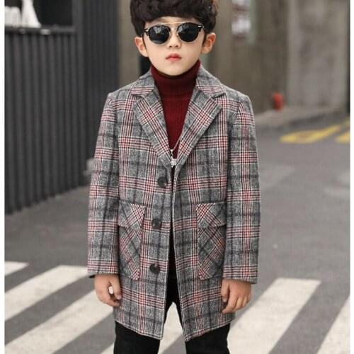 New Fashion Baby Boys Plaid Woolen Jacket For Winter Kids Wool Blend Coat Toddler Warm Outerwear Children Clothing Age 4-14 Yrs