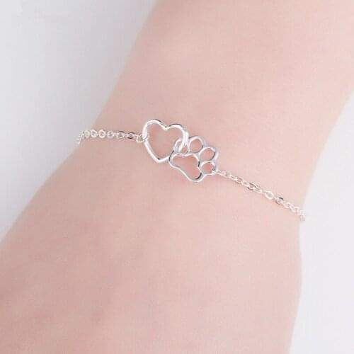 New Hollow Pet Paw Cat Dog Love Heart Footprint Bracelets Shellhard Cute Animal Tassut Charm Bracelet for Women pulseras