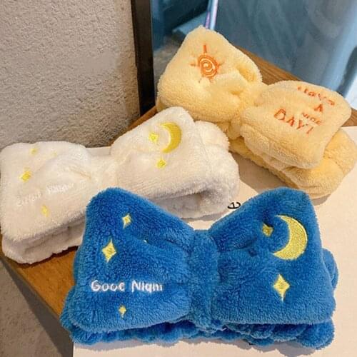 New Letter Coral Fleece Hair Bands Soft Bow Moonlight Headbands for women Girls Hair Accessories Cute Washing Face Hair Holder