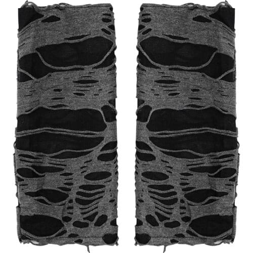 Unisex Half Finger Gloves Punk Handy Ripped Hollow Mesh Mittens Fashion Hip Hop Rave Gloves Streetwear Cosplay Costume Accessory