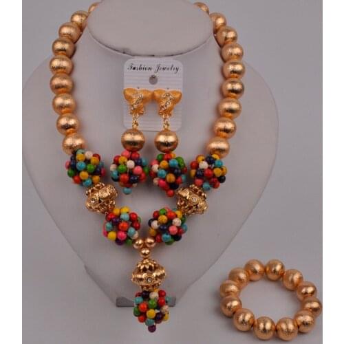 Multicolors Dubai Gold African Jewelry Set Nigerian Necklace Costume Jewelry Set Party Jewelry 46-AB-04