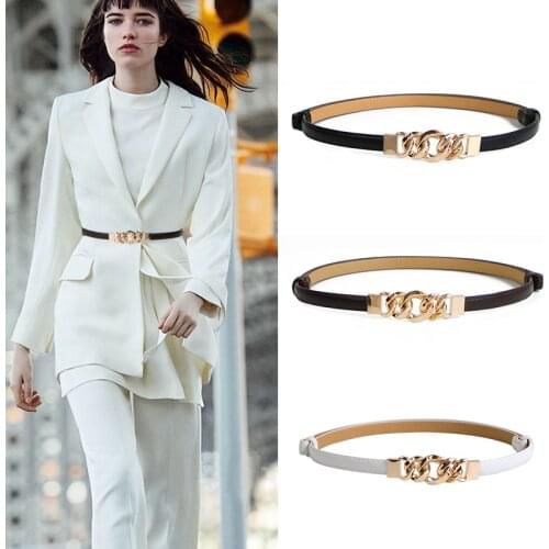 Fashion Thin Belts For Women Metal Chain Buckle Waist Belt PU Leather Female Girls Dress Coat Waistband