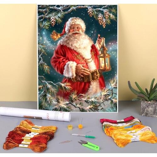 Christmas Santa Claus Printed Fabric 11CT Cross Stitch Embroidery Patterns DMC Threads Handicraft Painting Craft Counted