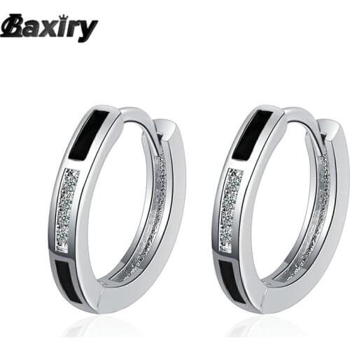 New 925 Sterling Silver Hoop Earrings For Women Black Original Fashion Vintage Crystal Round Huggie Earring Luxury jewelry 2021