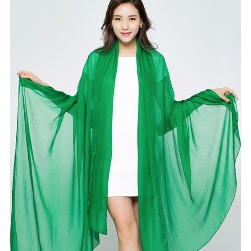 Oversize 150*230cm Long Satin Silk Scarf Summer Ladies Green Scarf Shawl Top Grade Brand Scarves Simple Plain Chiffon Head Scarf