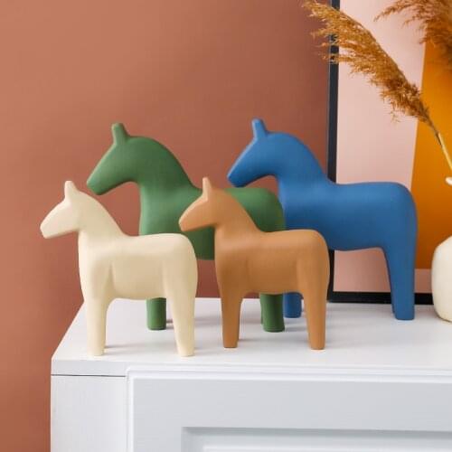 Modern Porch Decoration Home Accessories Morandi Color Wooden Horse Creative Living Room TV Cabinet Coffee Table Crafts