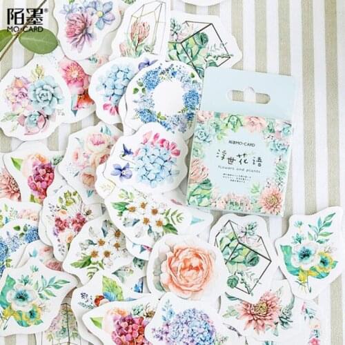 Handbag Cute Sticker Flower Plant Handbook Album Mobile Phone Decorative Shaped Sealing Sticker Boxed Scrapbook Sticker 46 Pcs