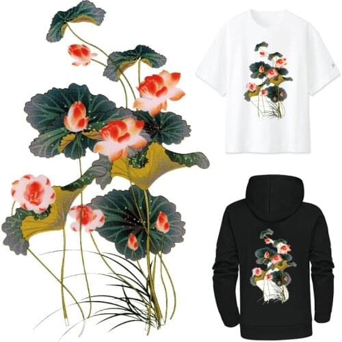 Lotus Flower Patch Fusible Iron-on Transfers for Clothing Thermoadhesive Patches on Clothes Diy Textile Stickers Applique Dress