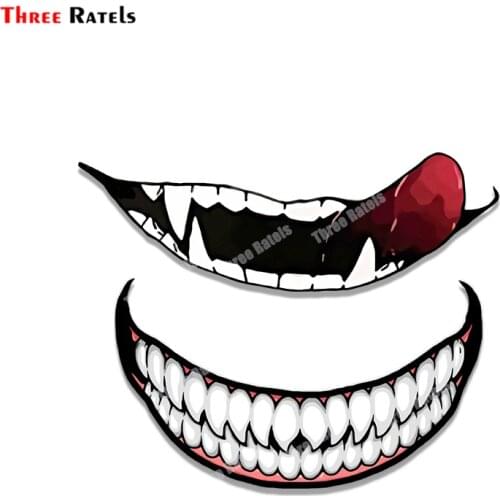 Three Ratels B166 Devil Smile Tooth Helmet Sticker DIY Decorate Car Styling And Decals Self Adhesive For Motorbike