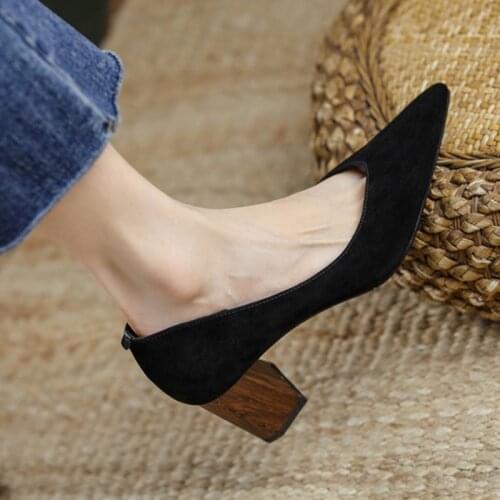 Pumps Women Concise Genuine Leather Handmade Female Shoes Thick Heel TPR Solid Colors Fashion Office Lady Shoes