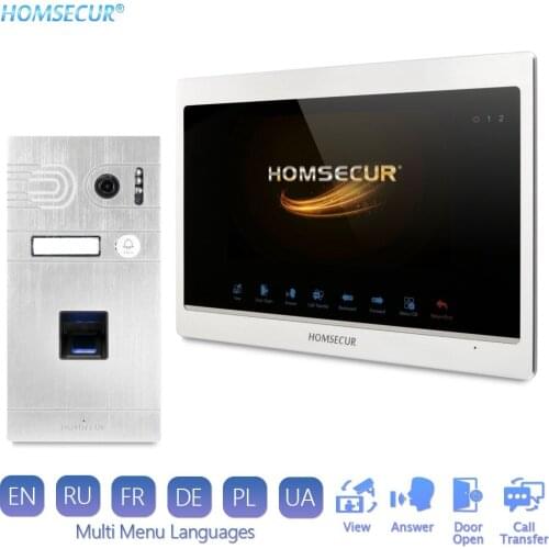 HOMSECUR 7" Hands-free Video Door Phone Intercom System with Dual-way Intercom Fingerprint Unlock 1.3MP Silver Camera