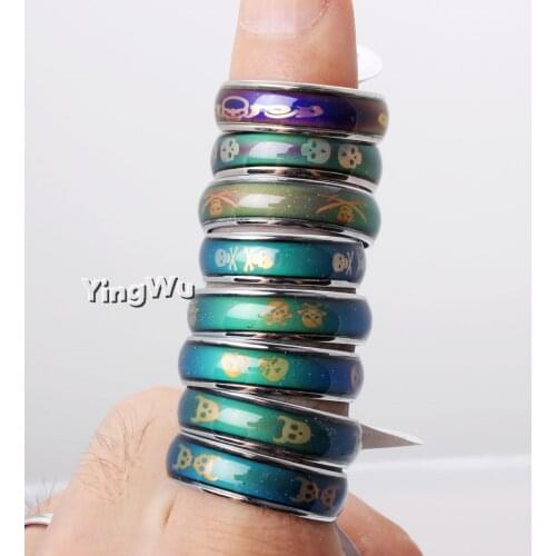Yingwu 5pcs Lot Vintage Retro Skull Ring Emotion Feeling Changeable Mood Ring change color rings temperature ring Party