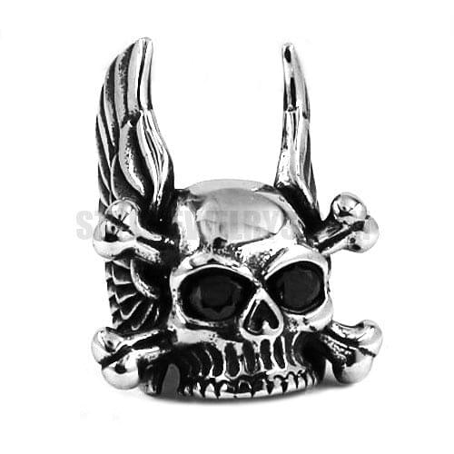 Vintage Wing Cross Bones Skull Ring Stainless Steel Jewelry Gothic Black CZ Eyes Skull Biker Ring for Men Wholesale SWR0451