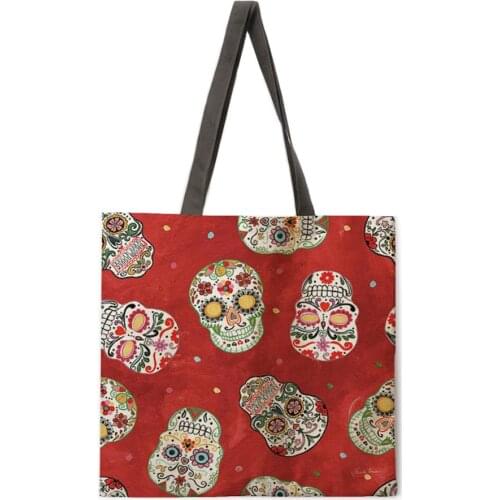 American skull linen shopping bag ladies shoulder bag foldable shopping bag beach tote bag