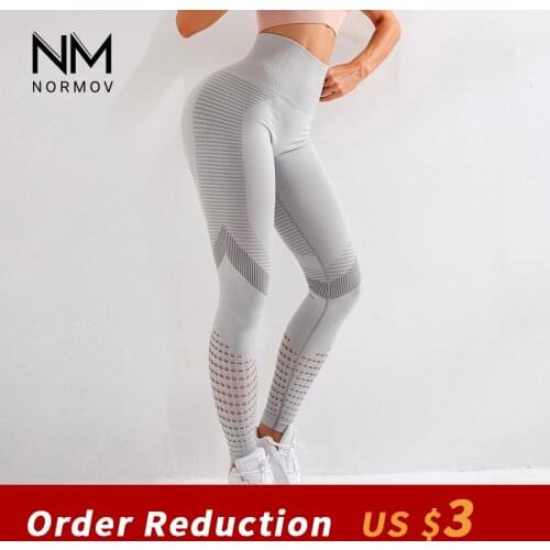 NORMOV Casual Women Leggings Fitness High Waist Push Up Patchwork Hollow Out Spandex Leggin Seamless Femme Leggings