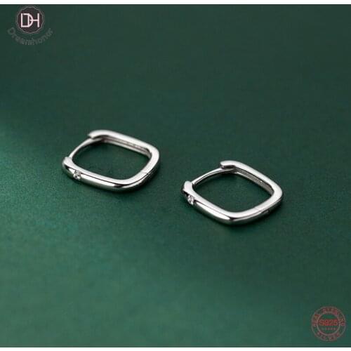 Dreamhonor Genuine 925 Sterling Silver Big Square Shape Clip Earrings for Women Birthday Gifts Jewelry