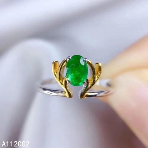 KJJEAXCMY fine jewelry natural Emerald 925 sterling silver new adjustable gemstone women ring support test fashion lovely