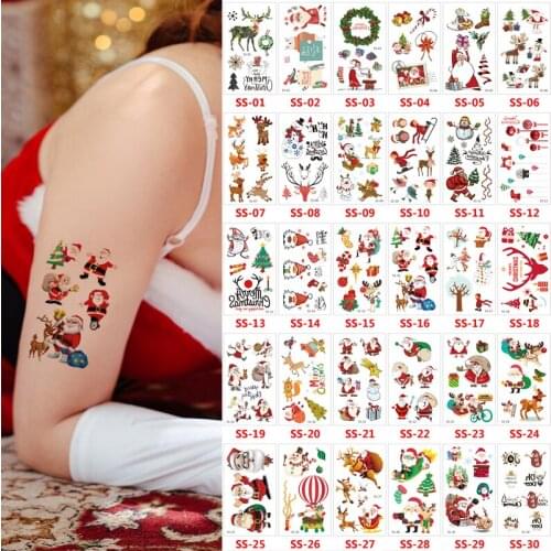 30pcs/pack hand tattoo stickers christmas tattoo deer moose santa cartoon tatoo for kids girls temporary tattoos for women child