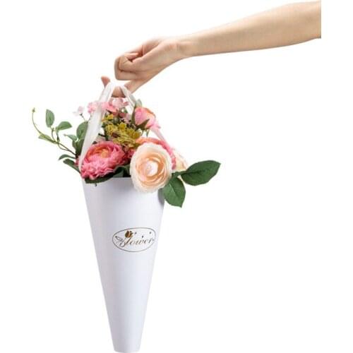 50pcs Round Portable Flower Gift Box Net Red Floral Packaging Kraftpaper Bouquet Flower Arrangement Gift Box Flower Box