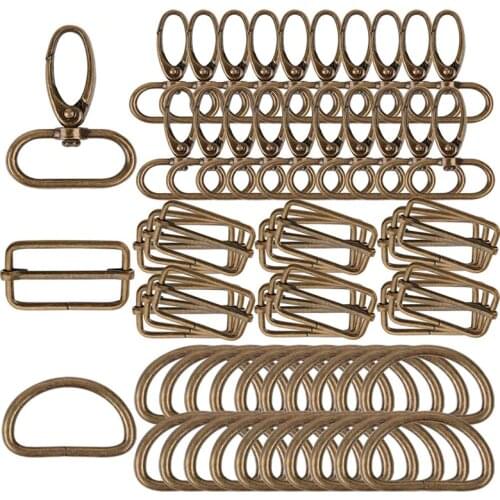 60Pcs 32mm Metal D Rings for Gags Swivel Snap Hooks Tri-Glide Buckles for Handbag Hardware (Bronze)